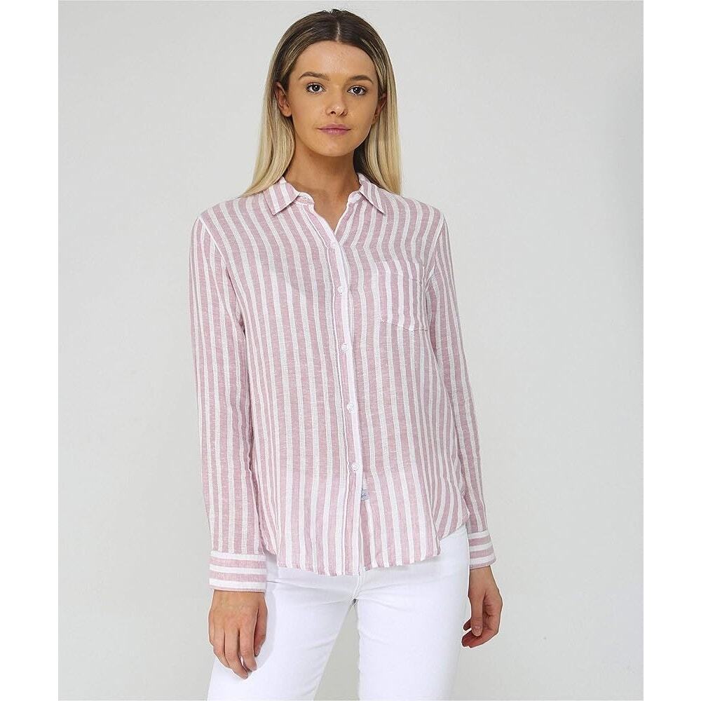 Rails Pink White Gold Stripe Linen Blend Blouse S Coastal Grandmother Coastal